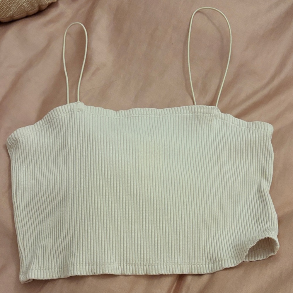 H&M White Ribbed Cropped Strappy Tank